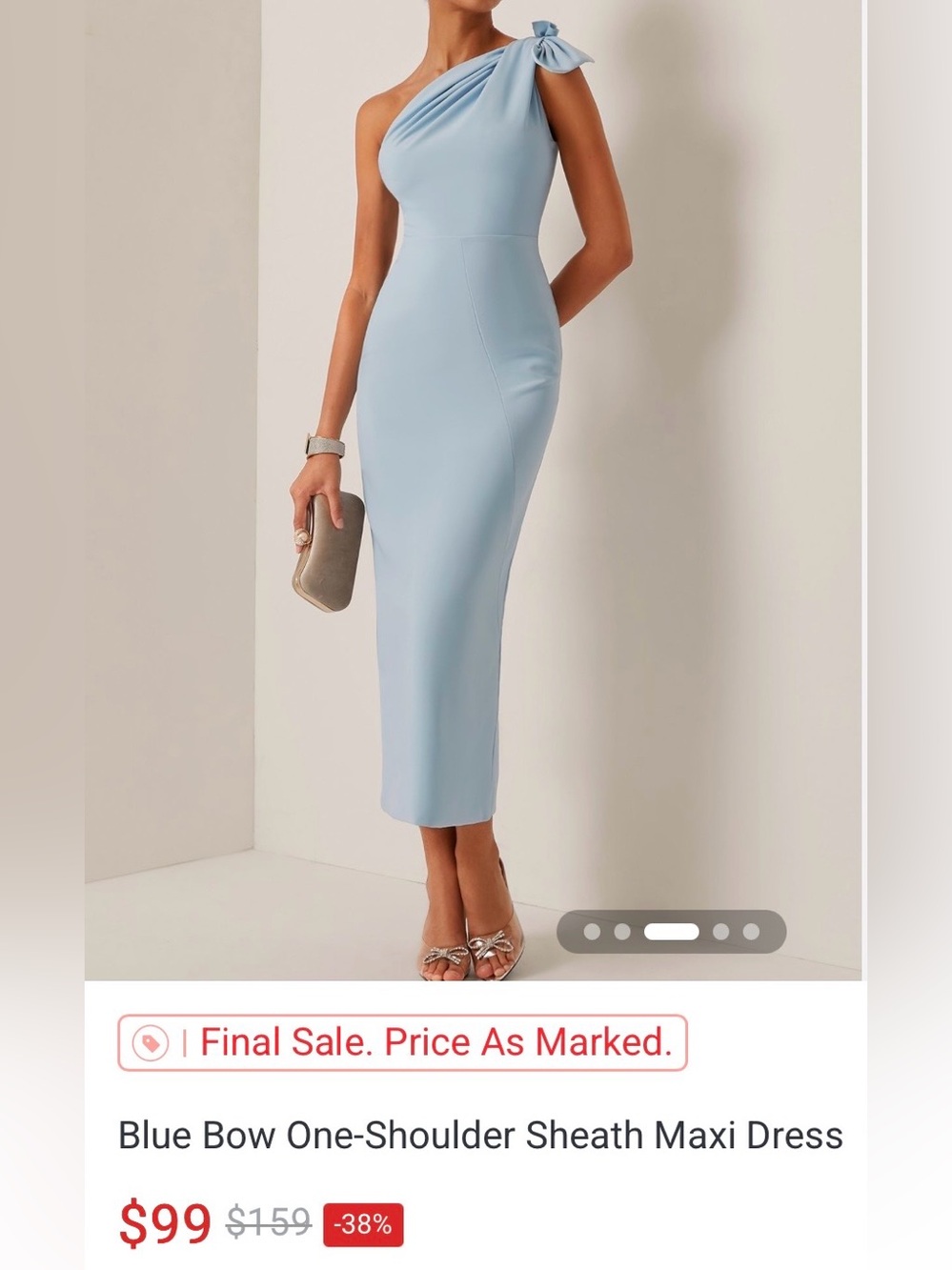 One-Shoulder Bow Midi Dress in Light Blue
